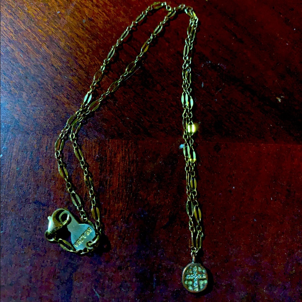 Bracha necklace with tiny cross on circle on both sides